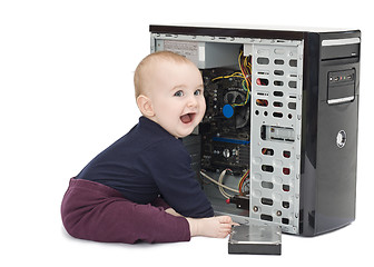 Image showing young child with open computer