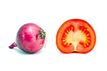 Image showing Red onion half cut tomato healthy diet vegetables 