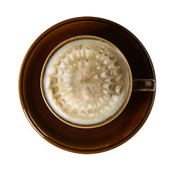 Image showing brown porcelain cup with marbled milk froth