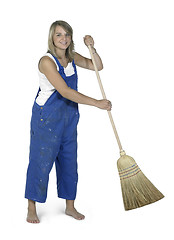 Image showing cute working girl with besom