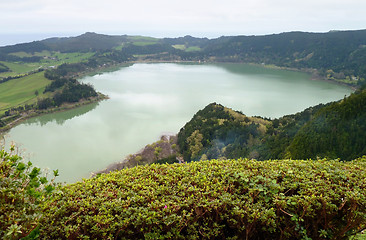 Image showing lakeside scenery at the Azores