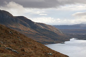 Image showing landscape near Stac Pollaidh with dramatic sky