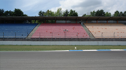 Image showing racetrack tribune with seat rows