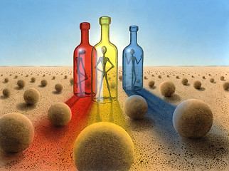 Image showing three bottles in surreal desert ambiance