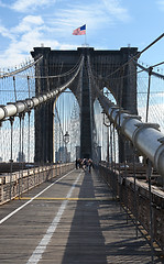 Image showing the Brooklyn Bridge in sunny ambiance