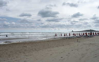Image showing deserted beach and cloudy sky