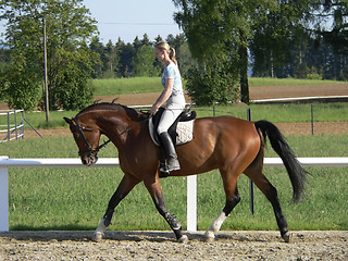 Image showing horse riding young blonde woman