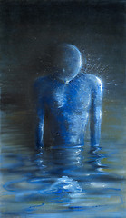 Image showing Blue figure standing in water, oil painting