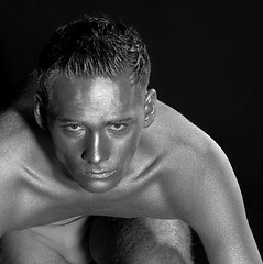 Image showing portrait of a silver bodypainted man