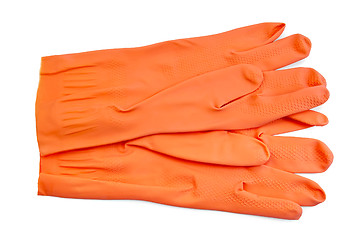 Image showing Orange rubber gloves