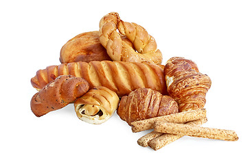 Image showing White bread and rolls and bread sticks