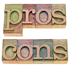 Image showing pros and cons in letterpress type