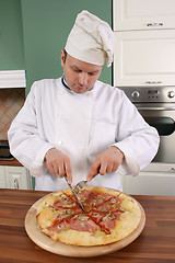 Image showing Chef and pizza