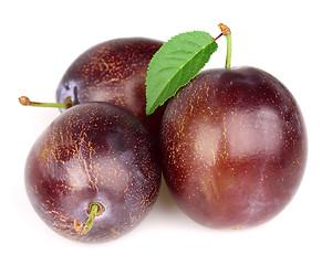 Image showing Sweet plums with leaves