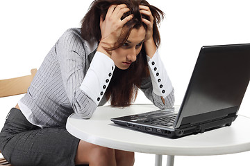 Image showing Tired women sitting with computer