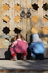 Image showing Children near the wooden gates