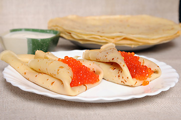 Image showing pancake with red caviar