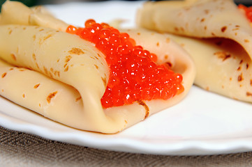 Image showing pancake with red caviar