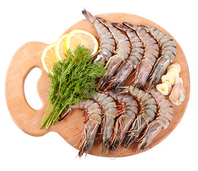Image showing Board with Tiger Prawns