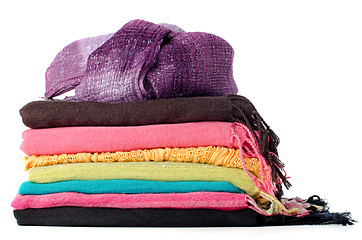 Image showing Pile of colorful scarves