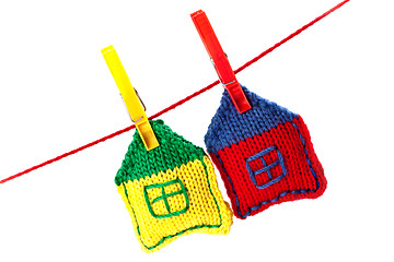 Image showing two knitted colorful houses