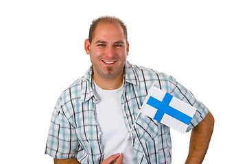 Image showing Young man with finish flag