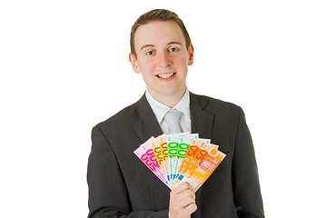 Image showing Businessman holding euro banknotes