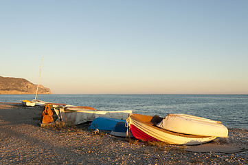 Image showing Fishing boats at sunset