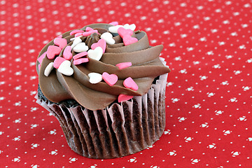 Image showing Chocolate Cupcake with Heart Sprinkles