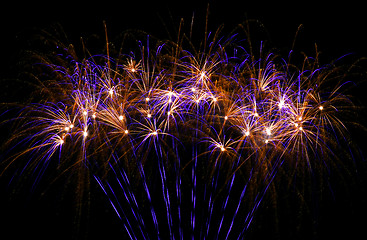 Image showing Beautiful fireworks in purple and gold