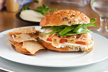 Image showing Delicious Turkey Sandwich and Pita Chips