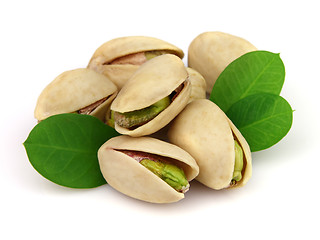 Image showing Dried pistachio with leaves