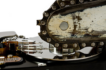 Image showing Chain saw and hard drive