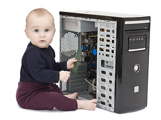 Image showing young child with open computer