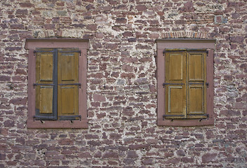 Image showing stone wall with old windows