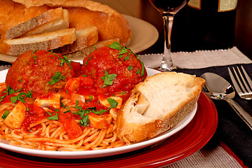 Image showing Spaghetti and meatballs