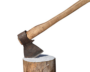 Image showing Axe and log isolated on white background