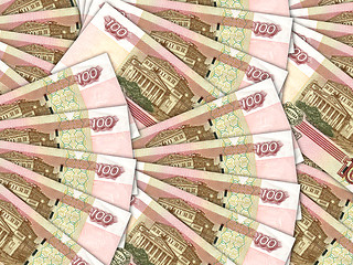 Image showing Background of money pile 100 russian rouble bills