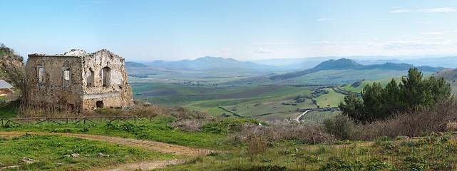 Image showing Rural landscape with farmhouse ruin