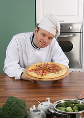 Image showing Chef and pizza