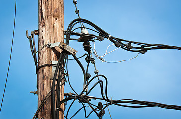 Image showing High voltage post against blue sky