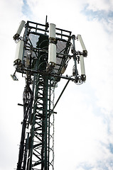 Image showing Steel radio tower against blue sky