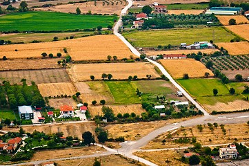 Image showing Aerial view of green fields 