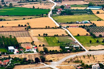 Image showing Aerial view of green fields 