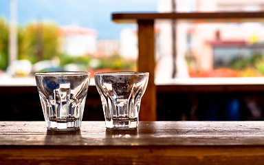 Image showing Coctail glass on the bar at a beach club
