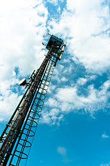 Image showing Steel radio tower against blue sky