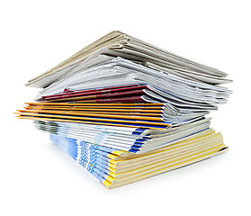 Image showing Stack of magazines and newspapers