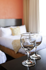 Image showing Wineglasses in hotel room