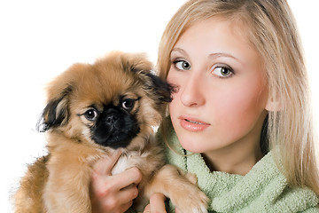 Image showing Pretty woman with a pekinese