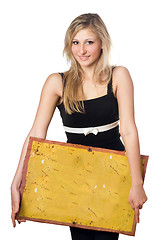 Image showing Blonde posing with yellow vintage board